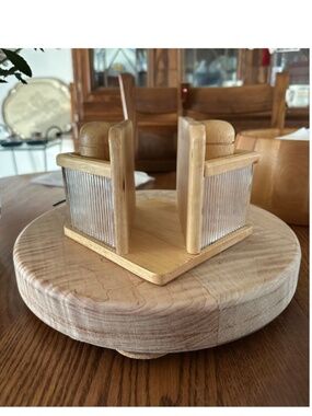 Vintage Kamenstein Wood Condiment Caddy Set Salt Pepper Napkin Holder Thailand